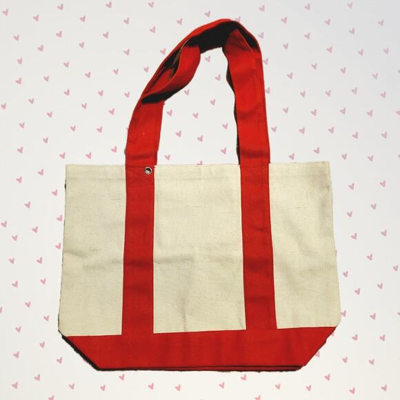 None Handbags - Sturdy Cotton Blend Red and Beige Tote Bag